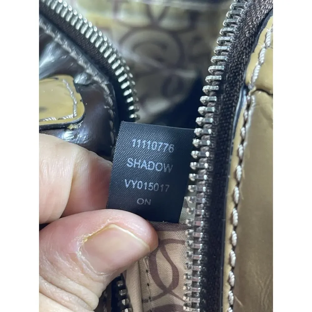 GUESS Patent Leather Satchel Shoulder Bag Brown Tan Logo Purse W015017